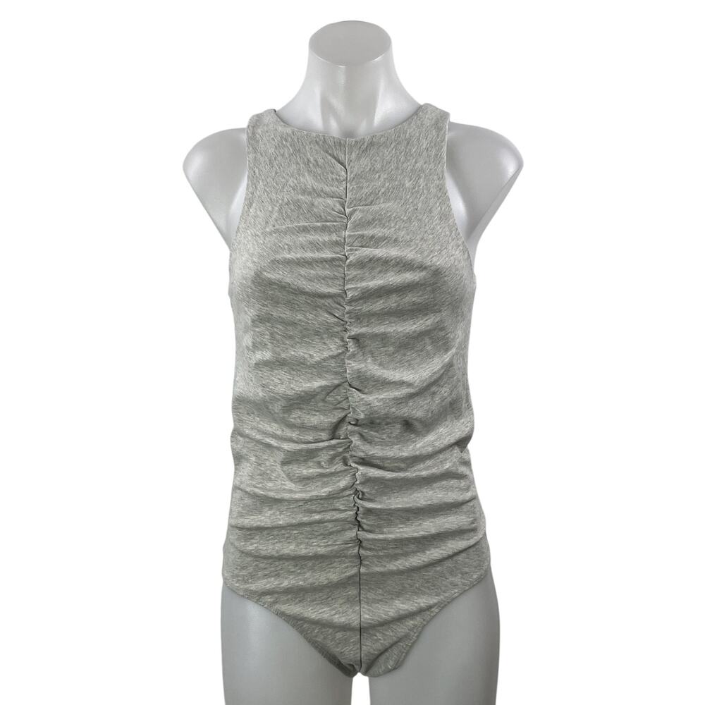 WeWoreWhat Women's Heather Gray Sleeveless Knit Ruched Tank Bodysuit Top Size M